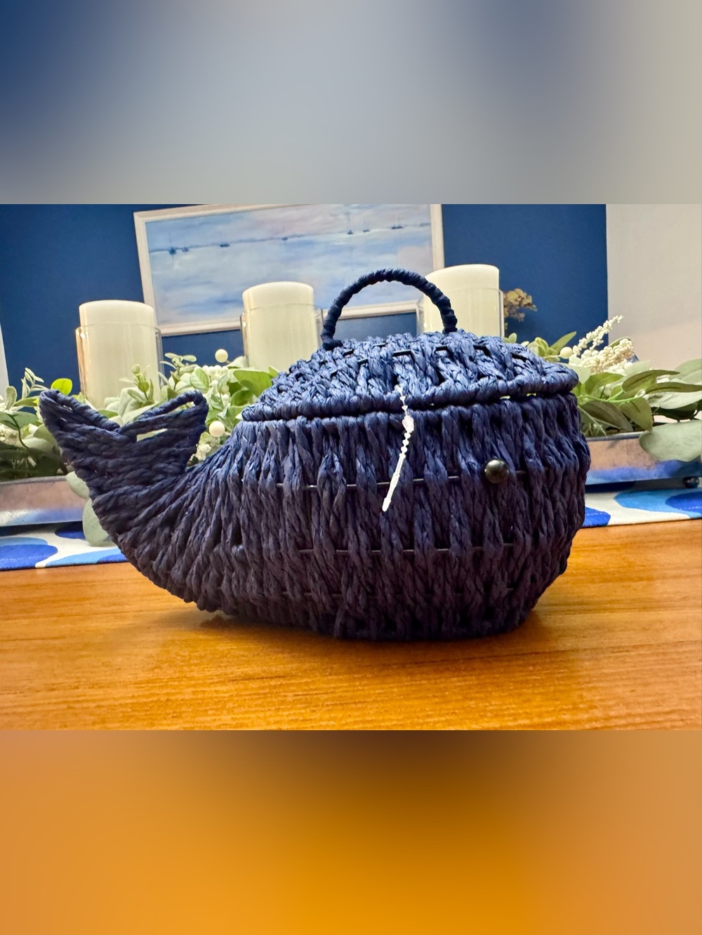 Blue Whale Woven Basket